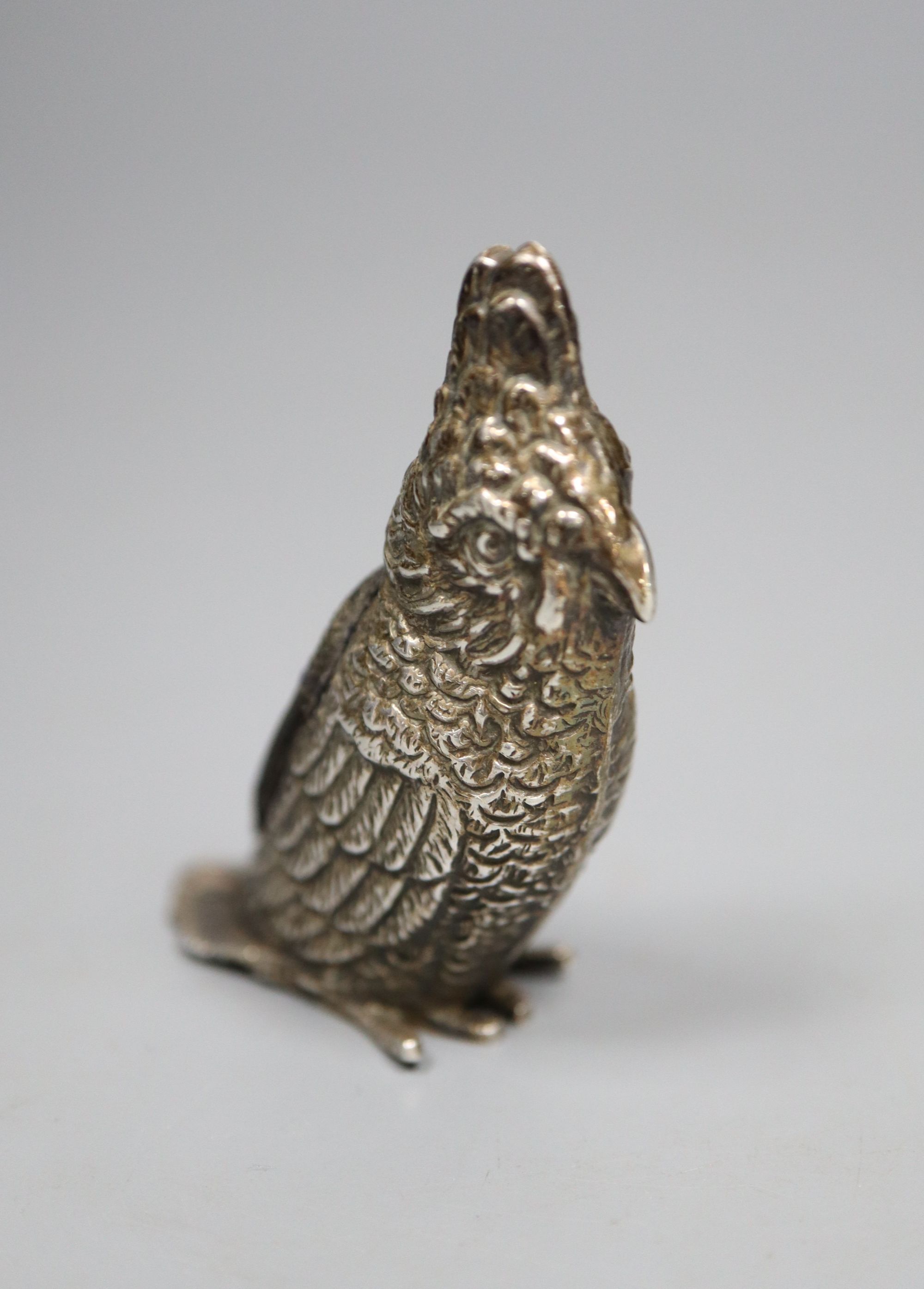 An Edwardian silver cockatoo pin cushion, makers L & S, Birmingham 1903, 4.5cm